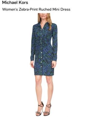 Michael Kors long sleeve runched button snap dress